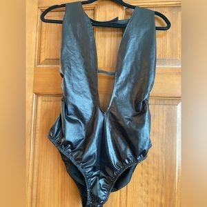 Black faux leather halter bodysuit size 1X